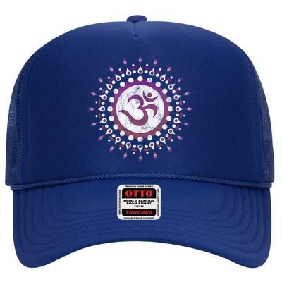 Om Tra Sun Symbol Dala Flower Yoga Namaste Love Funny Gift High Crown Mesh Back Trucker Hat