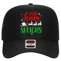 Our Team Sleighs Christmas Family Pajama Xmas Holiday High Crown Mesh Back Trucker Hat