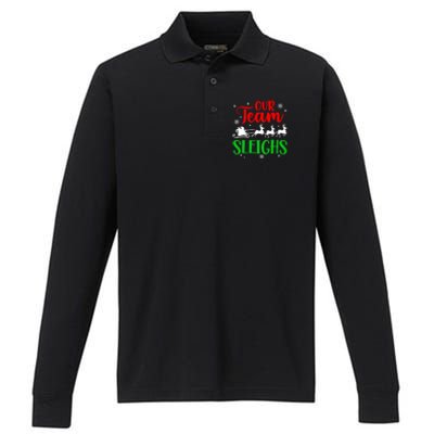 Our Team Sleighs Christmas Family Pajama Xmas Holiday Performance Long Sleeve Polo