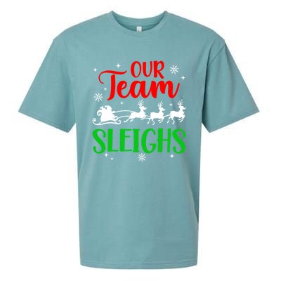 Our Team Sleighs Christmas Family Pajama Xmas Holiday Sueded Cloud Jersey T-Shirt