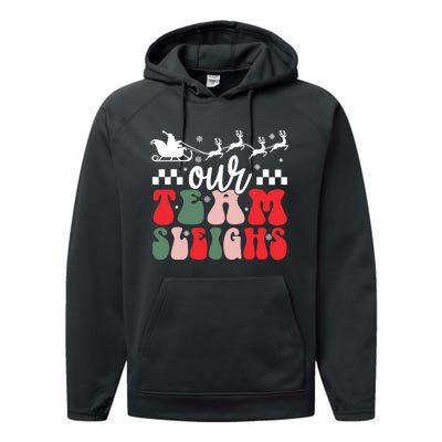 Our Team Sleighs Christmas Family Pajama Xmas Holiday Performance Fleece Hoodie