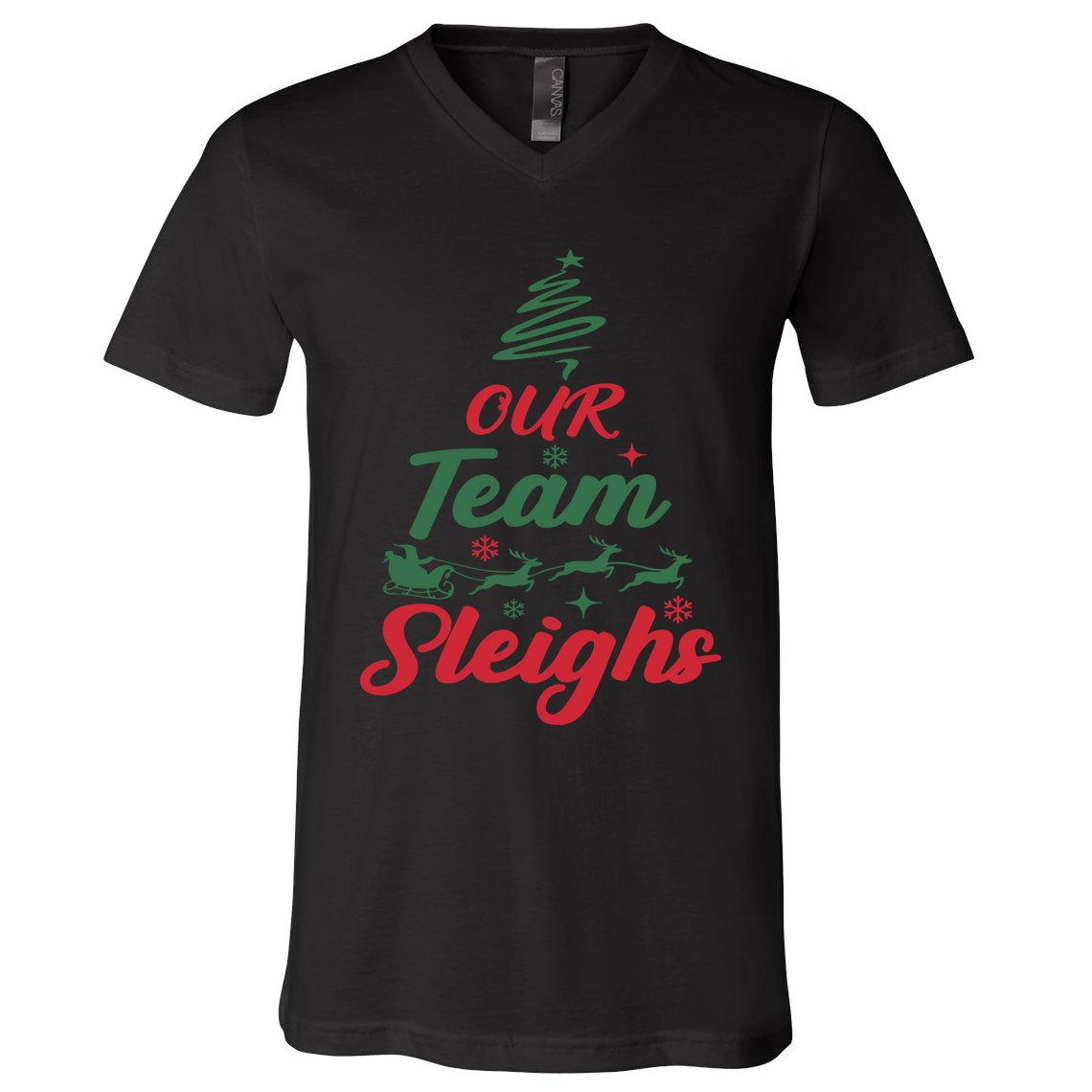 Our Team Sleighs Christmas Family Pajama Xmas Holiday V-Neck T-Shirt