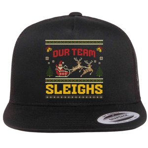 Our Team Sleighs Christmas Family Ugly Pajama Xmas Holiday Flat Bill Trucker Hat