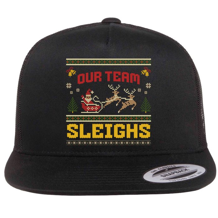 Our Team Sleighs Christmas Family Ugly Pajama Xmas Holiday Flat Bill Trucker Hat