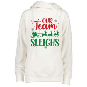 Our Team Sleighs Christmas Santa Reindeers Office Staff Womens Funnel Neck Pullover Hood