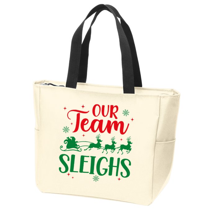 Our Team Sleighs Christmas Santa Reindeers Office Staff Zip Tote Bag