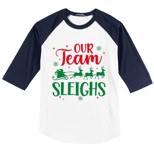 Our Team Sleighs Christmas Santa Reindeers Office Staff Baseball Sleeve Shirt