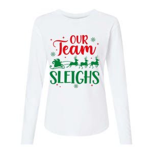 Our Team Sleighs Christmas Santa Reindeers Office Staff Womens Cotton Relaxed Long Sleeve T-Shirt