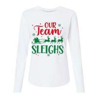 Our Team Sleighs Christmas Santa Reindeers Office Staff Womens Cotton Relaxed Long Sleeve T-Shirt