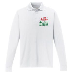 Our Team Sleighs Christmas Santa Reindeers Office Staff Performance Long Sleeve Polo