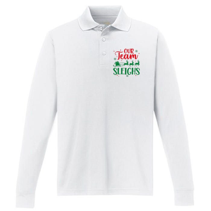 Our Team Sleighs Christmas Santa Reindeers Office Staff Performance Long Sleeve Polo