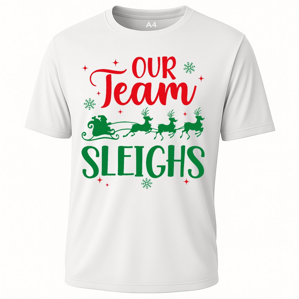 Our Team Sleighs Christmas Santa Reindeers Office Staff Cooling Performance Crew T-Shirt