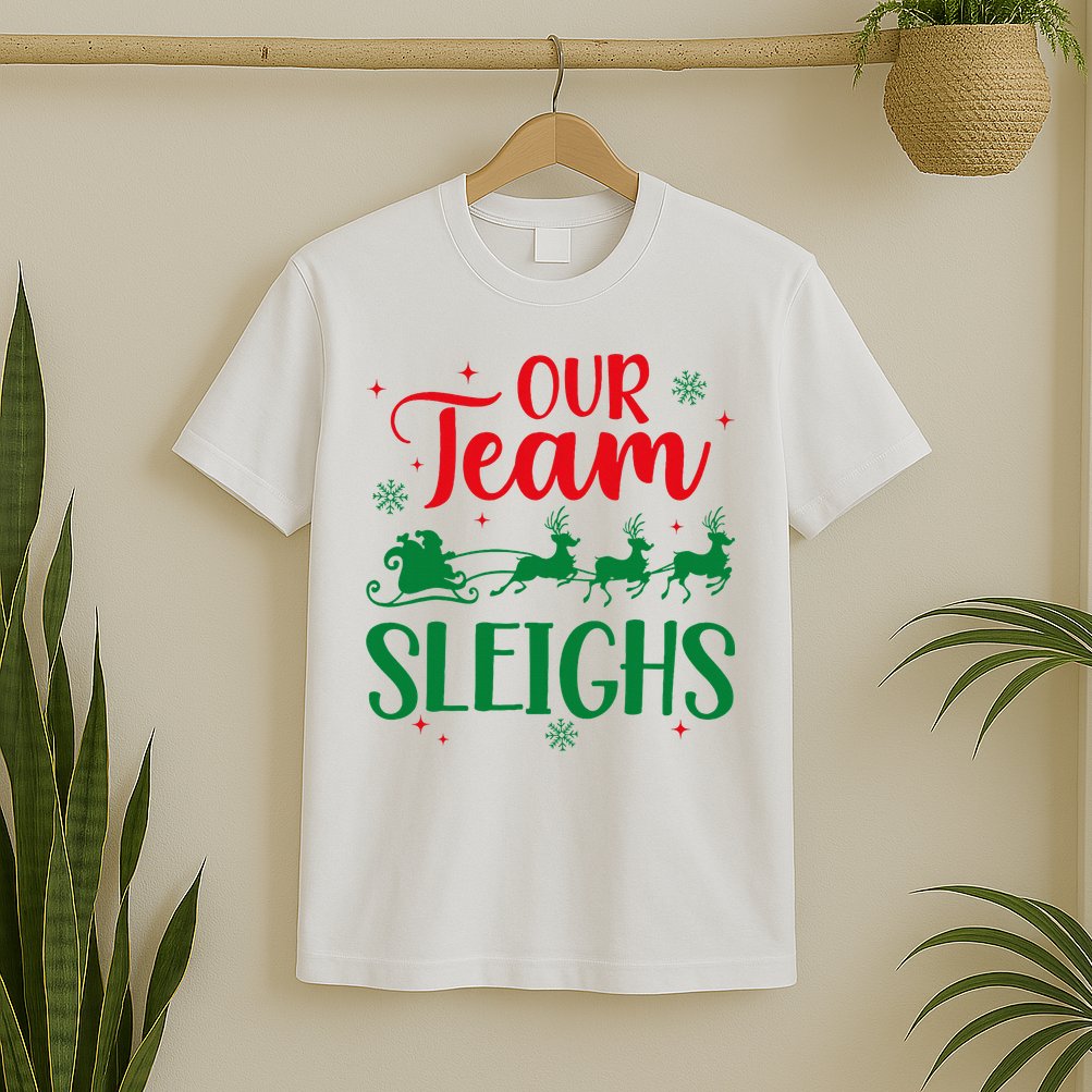 Our Team Sleighs Christmas Santa Reindeers Office Staff T-Shirt