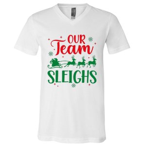 Our Team Sleighs Christmas Santa Reindeers Office Staff V-Neck T-Shirt