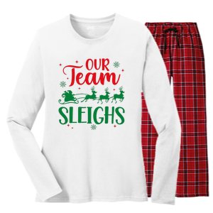 Our Team Sleighs Christmas Santa Reindeers Office Staff Women's Long Sleeve Flannel Pajama Set 