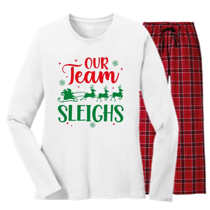 Our Team Sleighs Christmas Santa Reindeers Office Staff Women's Long Sleeve Flannel Pajama Set 