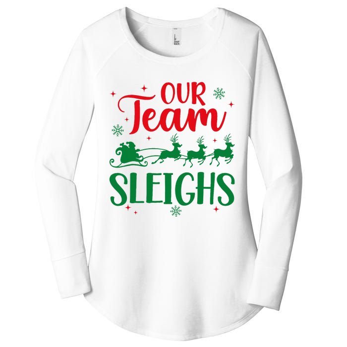 Our Team Sleighs Christmas Santa Reindeers Office Staff Women's Perfect Tri Tunic Long Sleeve Shirt