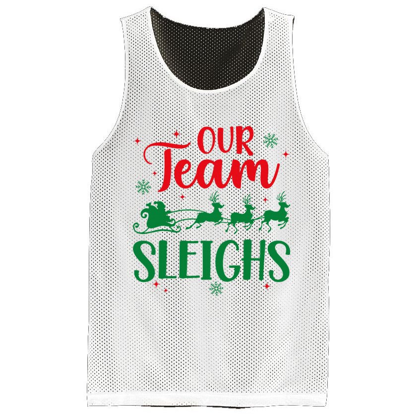 Our Team Sleighs Christmas Santa Reindeers Office Staff Mesh Reversible Basketball Jersey Tank