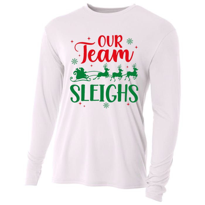 Our Team Sleighs Christmas Santa Reindeers Office Staff Cooling Performance Long Sleeve Crew