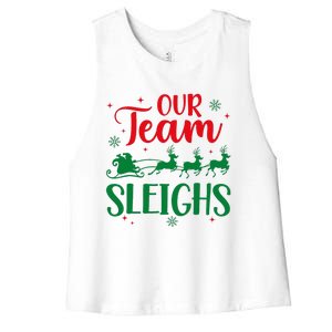 Our Team Sleighs Christmas Santa Reindeers Office Staff Women's Racerback Cropped Tank