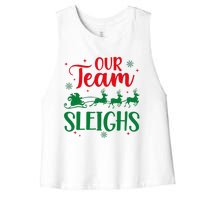 Our Team Sleighs Christmas Santa Reindeers Office Staff Women's Racerback Cropped Tank