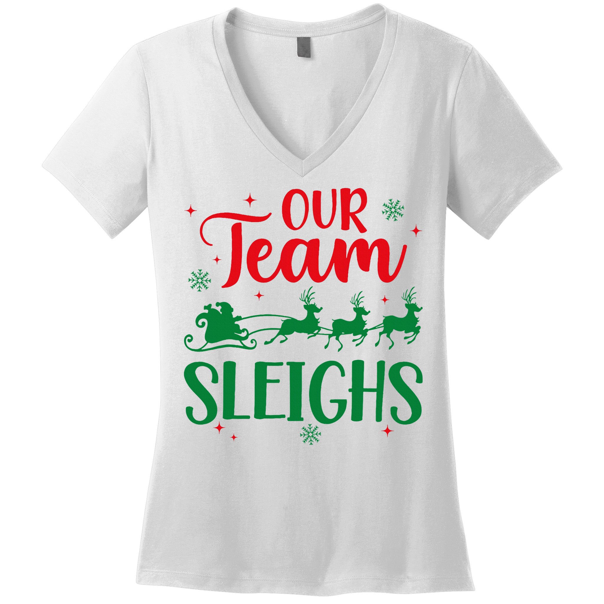 Our Team Sleighs Christmas Santa Reindeers Office Staff Women's V-Neck T-Shirt