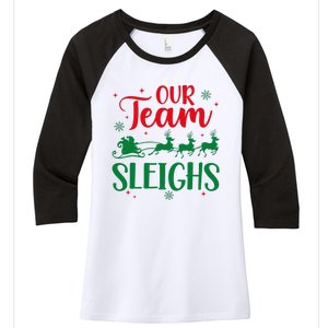 Our Team Sleighs Christmas Santa Reindeers Office Staff Women's Tri-Blend 3/4-Sleeve Raglan Shirt