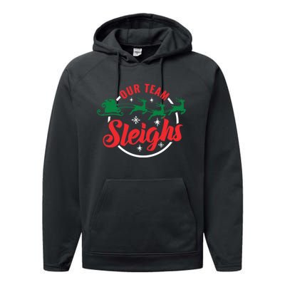 Our Team Sleighs Christmas Family Pajama Xmas Holiday Performance Fleece Hoodie