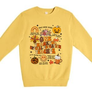 One Thankful Special Education Teacher Thanksgiving Fall Premium Crewneck Sweatshirt