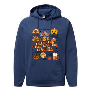 One Thankful Special Education Teacher Thanksgiving Fall Performance Fleece Hoodie