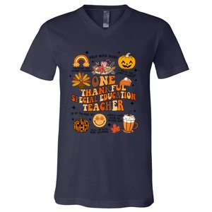 One Thankful Special Education Teacher Thanksgiving Fall V-Neck T-Shirt