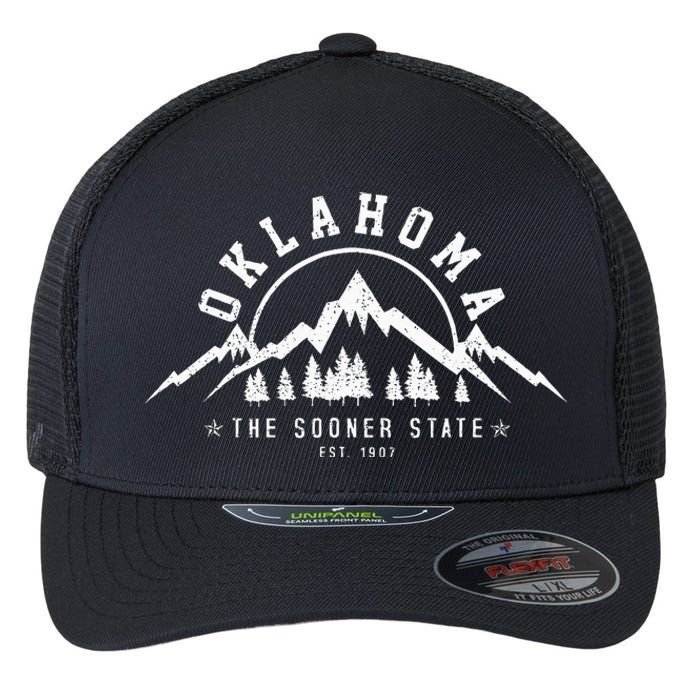 Oklahoma The Sooner State Est. 1907 Vintage Mountains Gift Flexfit Unipanel Trucker Cap