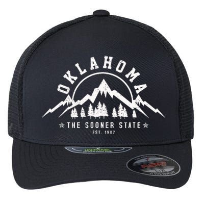 Oklahoma The Sooner State Est 1907 Vintage Mountains Gift Flexfit Unipanel Trucker Cap