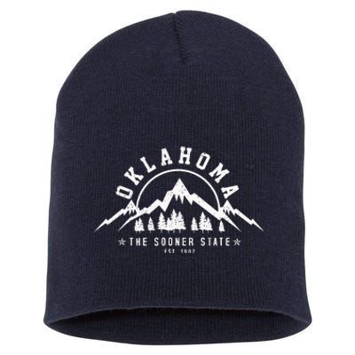 Oklahoma The Sooner State Est 1907 Vintage Mountains Gift Short Acrylic Beanie