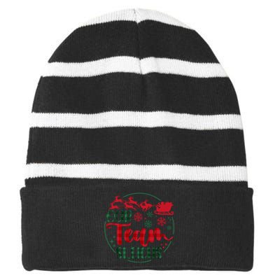 Our Team Sleighs Reindeer Santa Claus Christmas Office Staff Striped Beanie with Solid Band