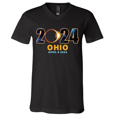Ohio Total Solar Eclipse 2024 V-Neck T-Shirt