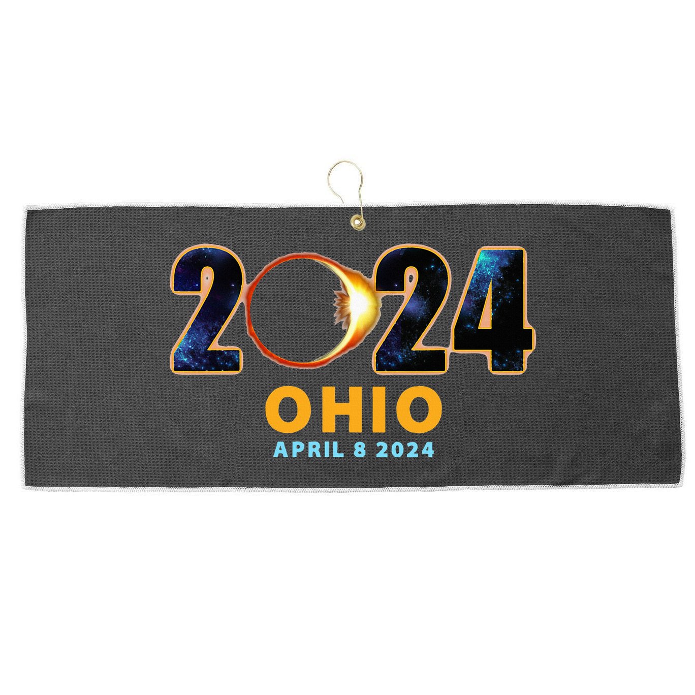 Ohio Total Solar Eclipse 2024 Large Microfiber Waffle Golf Towel