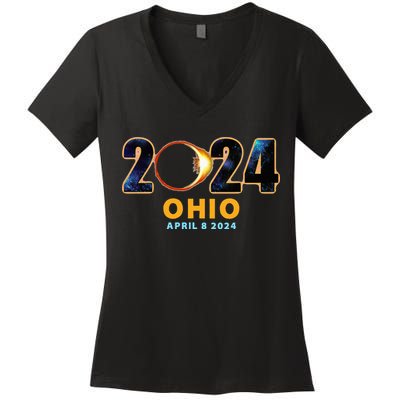 Ohio Total Solar Eclipse 2024 Women's V-Neck T-Shirt