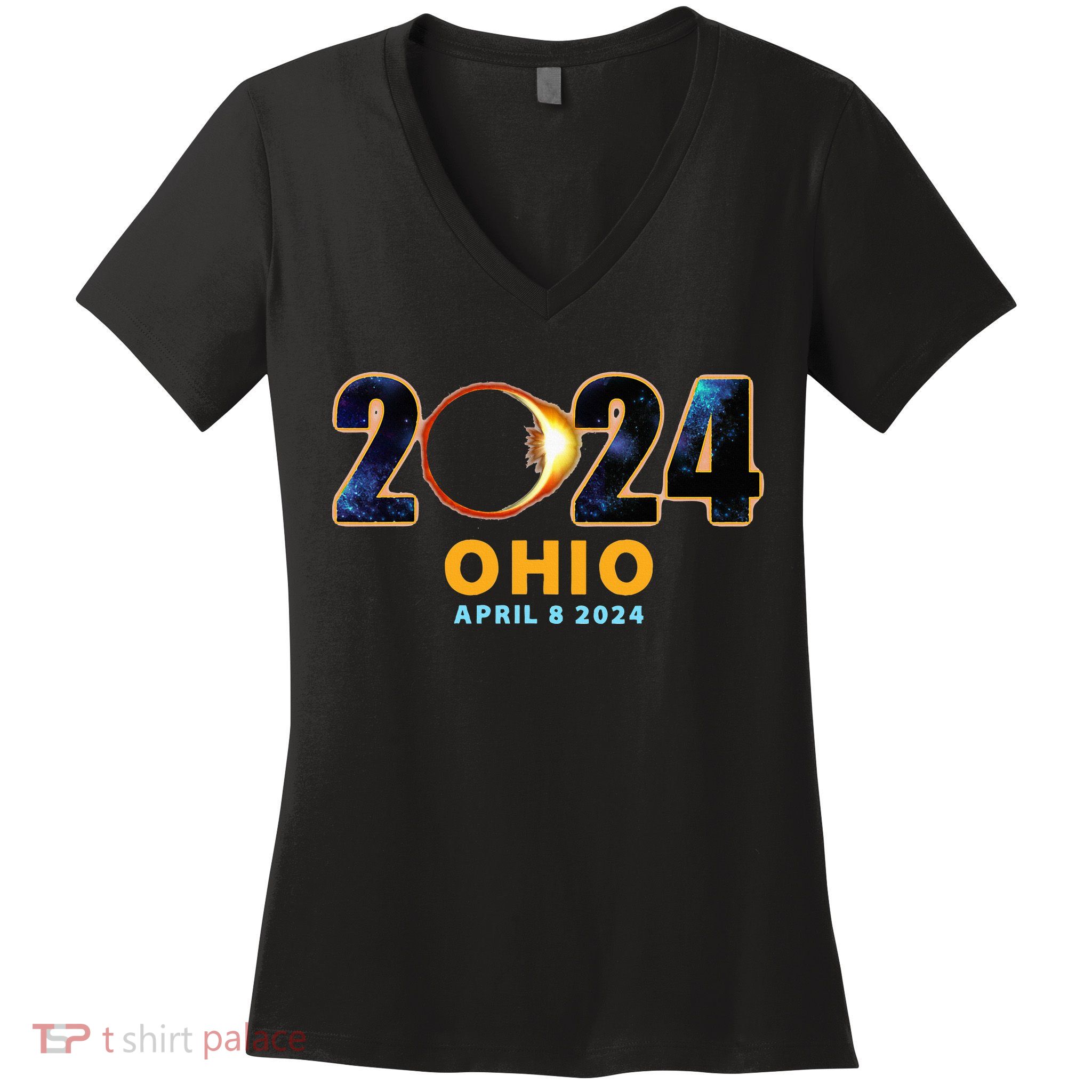 Ohio Total Solar Eclipse 2024 Women's V-Neck T-Shirt