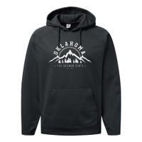 Oklahoma The Sooner State Est. 1907 Vintage Mountains Gift Performance Fleece Hoodie