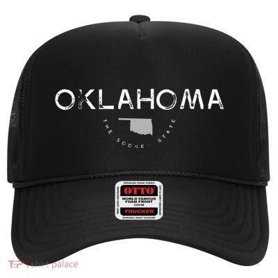 Oklahoma The Sooner State Graphic High Crown Mesh Back Trucker Hat