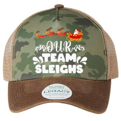 Our Team Sleighs Christmas Reindeers Santa's Workers Office Legacy Tie Dye Trucker Hat