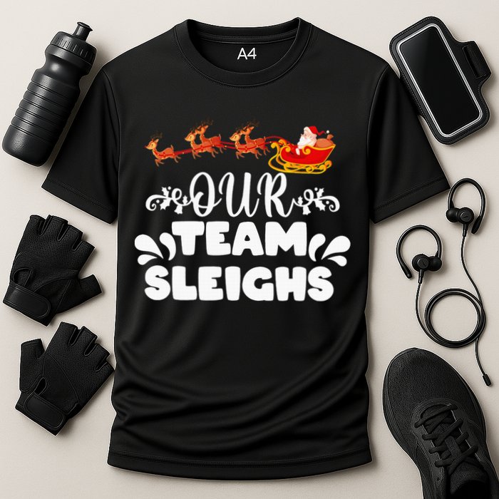 Our Team Sleighs Christmas Reindeers Santa's Workers Office Cooling Performance Crew T-Shirt