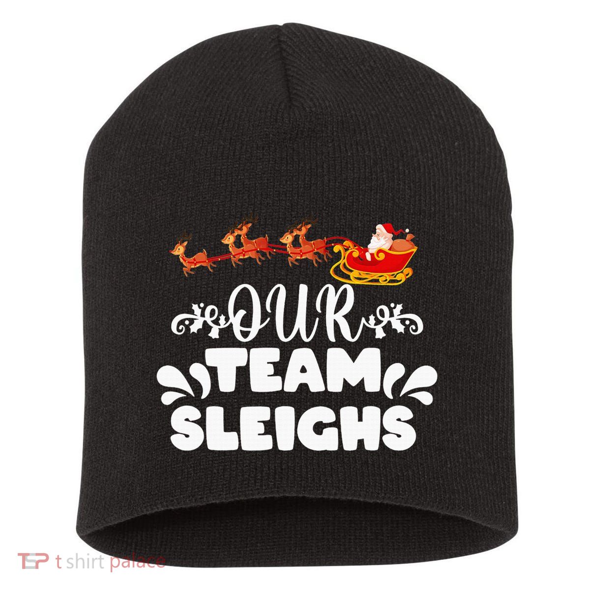 Our Team Sleighs Christmas Reindeers Santa's Workers Office Short Acrylic Beanie