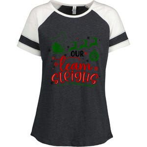 Our Team Sleighs Reindeer Santa Claus Xmas Office Staff Enza Ladies Jersey Colorblock Tee