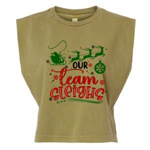 Our Team Sleighs Reindeer Santa Claus Xmas Office Staff Garment-Dyed Women's Muscle Tee