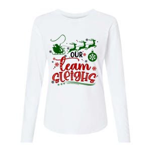 Our Team Sleighs Reindeer Santa Claus Xmas Office Staff Womens Cotton Relaxed Long Sleeve T-Shirt