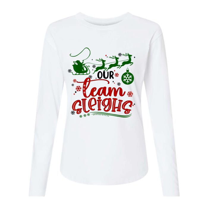 Our Team Sleighs Reindeer Santa Claus Xmas Office Staff Womens Cotton Relaxed Long Sleeve T-Shirt