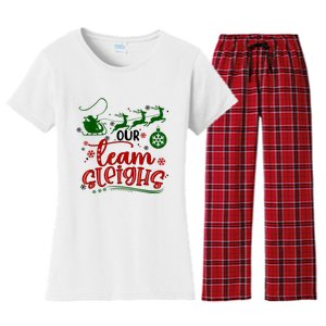 Our Team Sleighs Reindeer Santa Claus Xmas Office Staff Women's Flannel Pajama Set