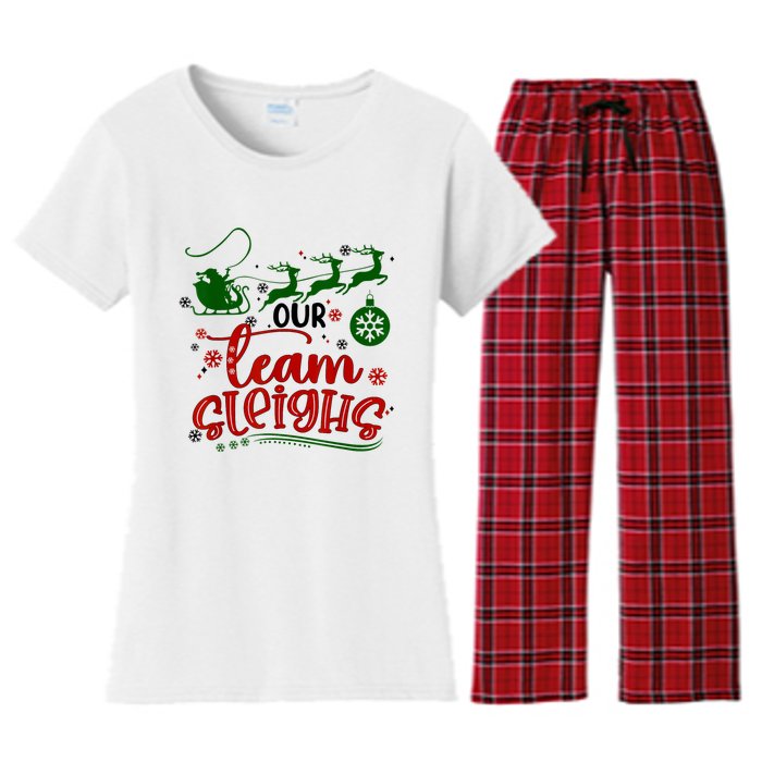 Our Team Sleighs Reindeer Santa Claus Xmas Office Staff Women's Flannel Pajama Set